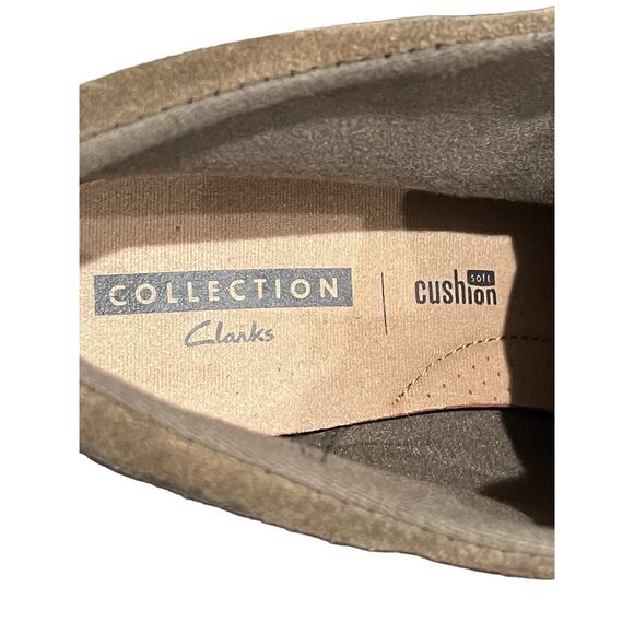 Clarks Collection Soft Cushions Olive Suede & Leather Lace Block Heels Size 9 - Picture 7 of 8
